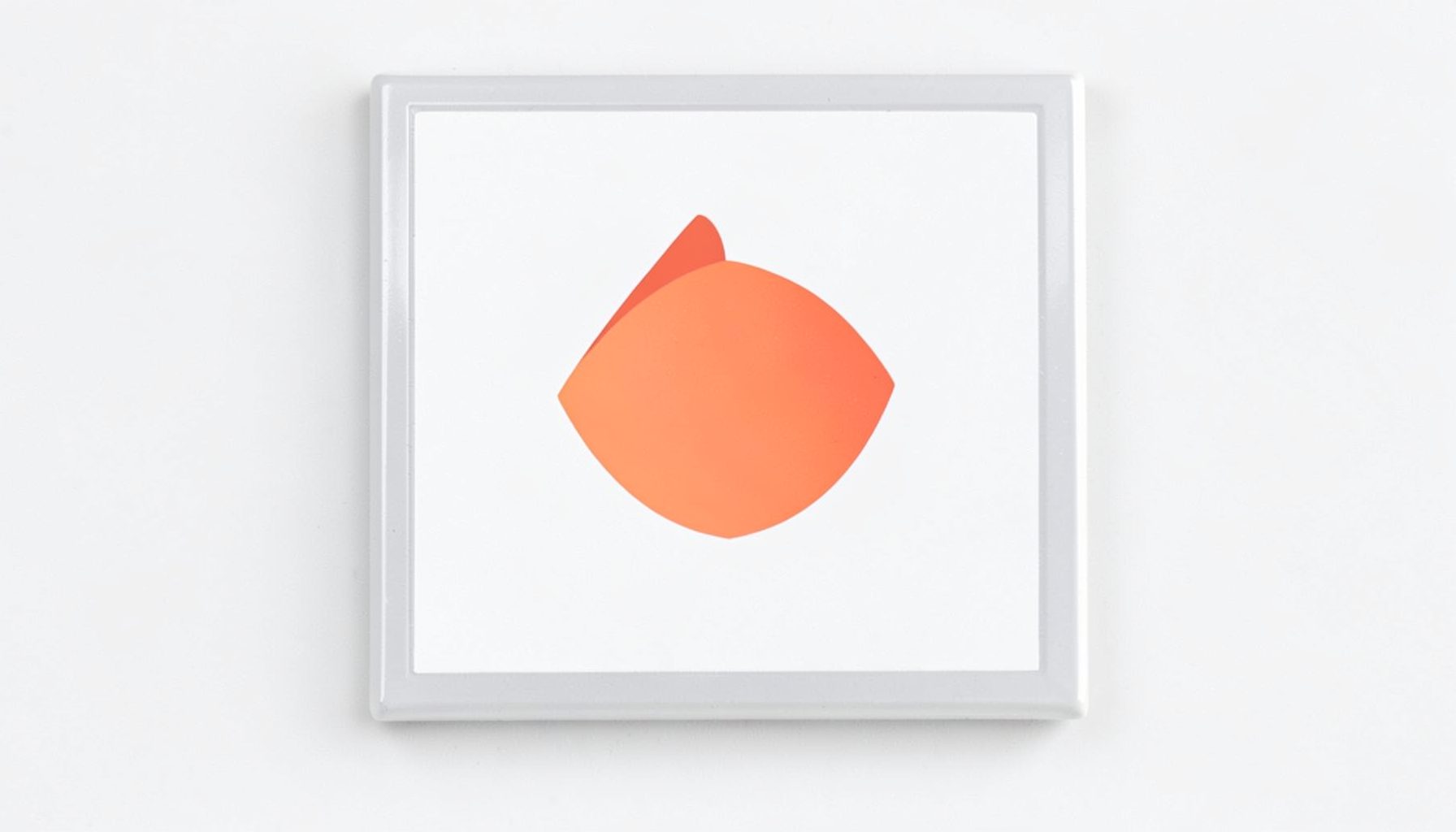 A square logo tile with a white background and a thin light-grey border, featuring a coral-orange accent shape.
